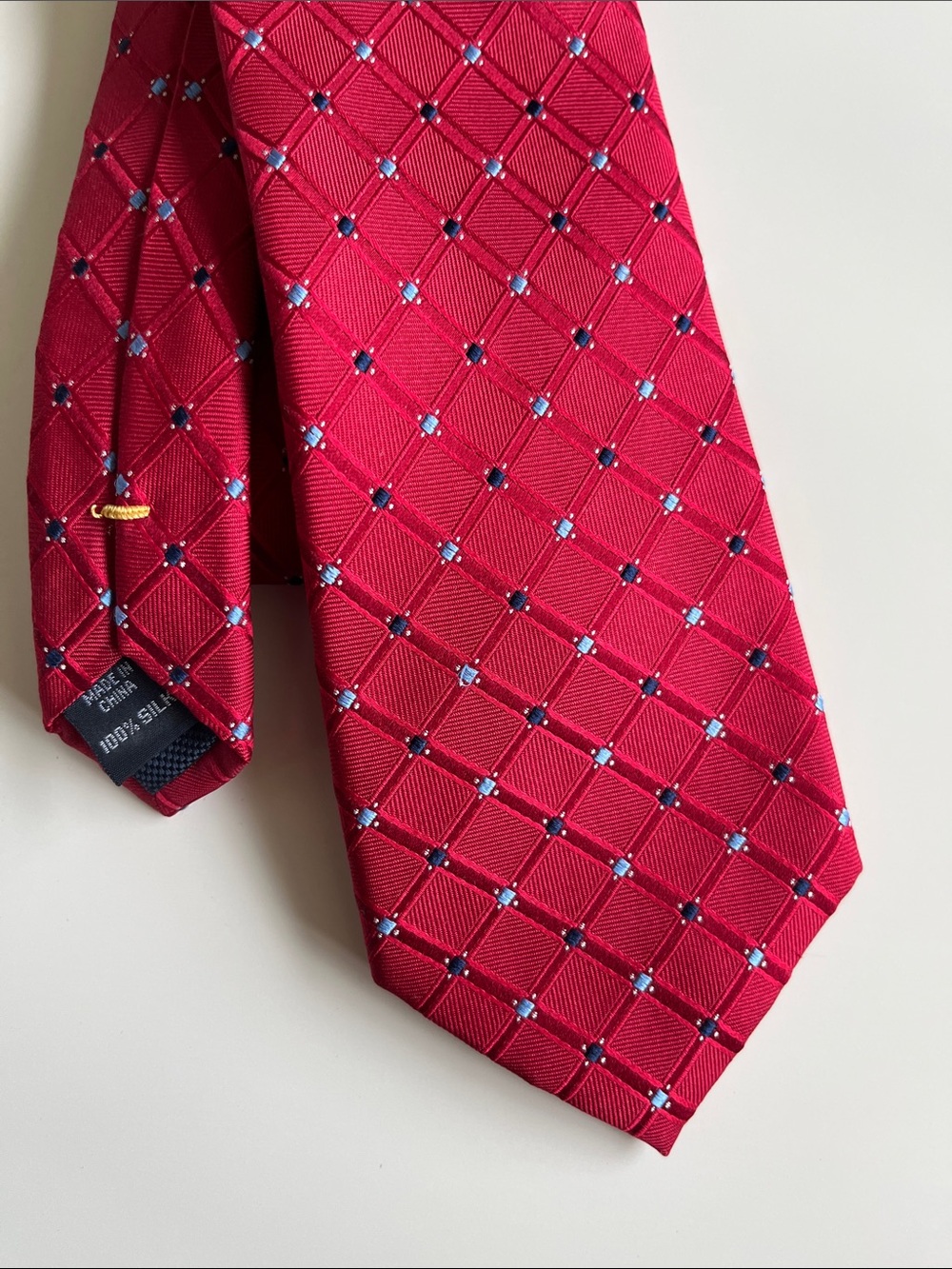 Nautica, Red, blue dotted grid patterned silk tie